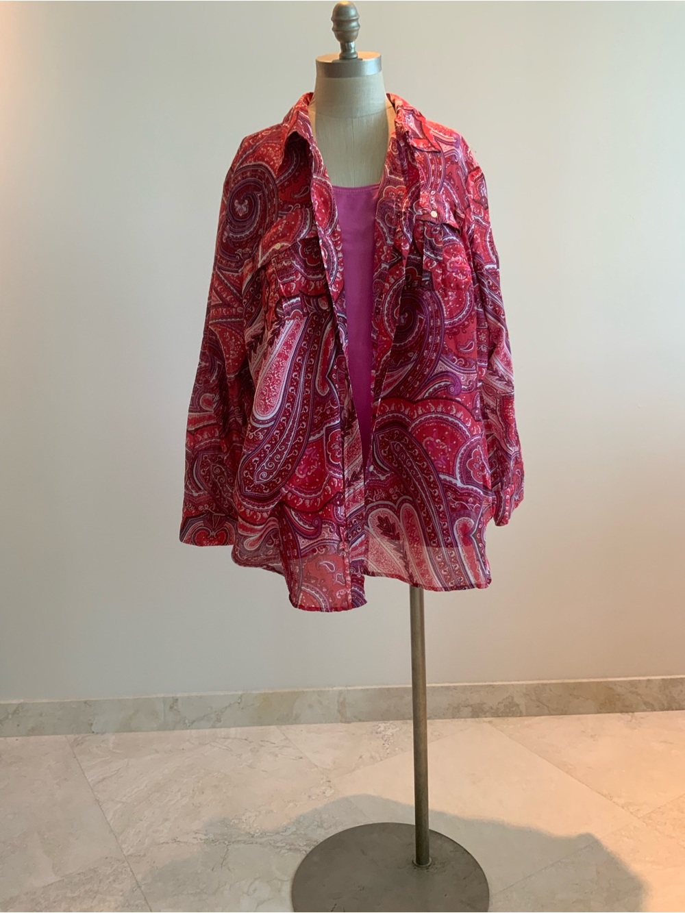 Vibrant Lauren Ralph Lauren Red Paisley Button-Front Blouse sz 3X - Picture 6 of 7